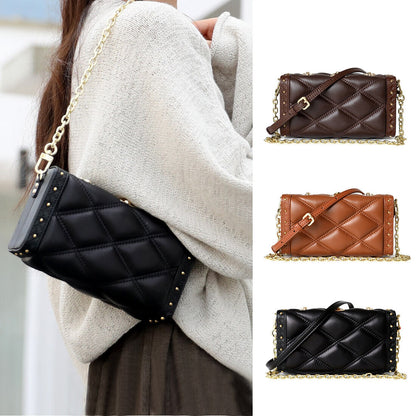 Small Mini Quilted Lambskin Leather Clutch Box Case Shoulder Bag Purse w/ Chain