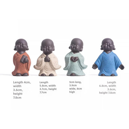 Little Monk Purple Sands Tea Pet 4PCS 8cm Handmade Kung Fu Tea Set Tea Table