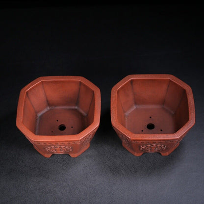 Chinese Yixing Zisha Clay Handmade Exquisiteflowerpot (a pair) （花盆（一对） 底款：铁画轩）