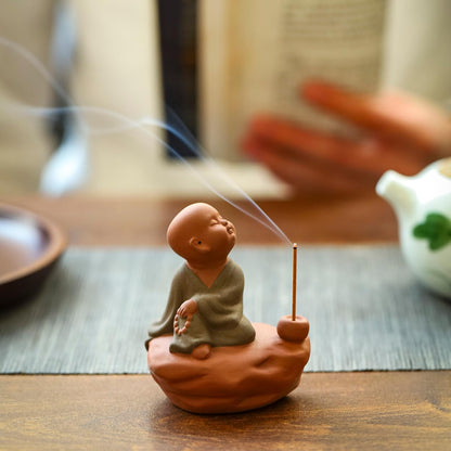 Little Monk Purple Clay Tea Pet Incense Burner With Incense 9cm Tea Ceremony