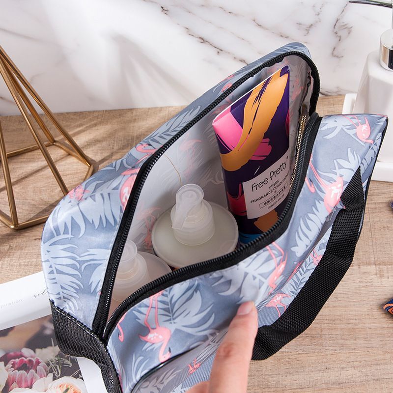 Oxford Makeup Bag Zipper Bird/Cactus Print Cosmetic Lipstick Organizer Travel
