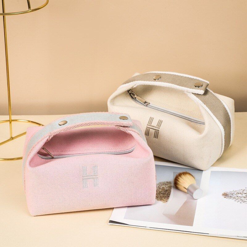 Waterproof Canvas Makeup Pouch Cosmetic Bag Makeup Organizer Bag Travel Cosmetic