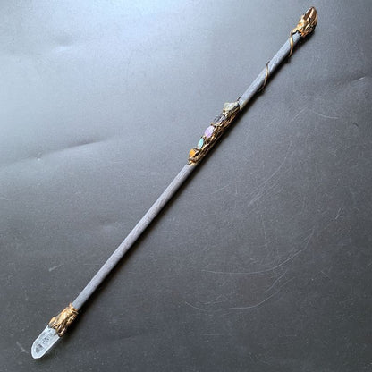 Witch Magic Sticks Clear Quartz Point Crystal Scepter Fairy Wand Props 35cm Wood