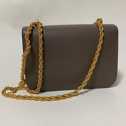 Genuine Leather Shoulder Bag Cowhide Black/White/Wine Red/Brown Chain Strap S/L