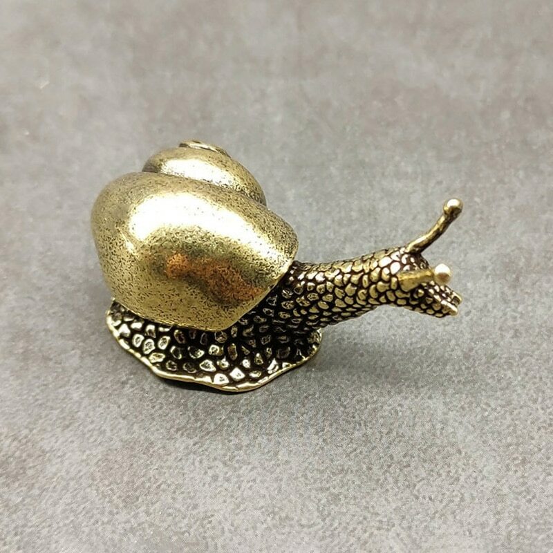 1.73" Solid Copper Snail Trinket Tea Pet Ceremony Antique Bronze Model Figurines