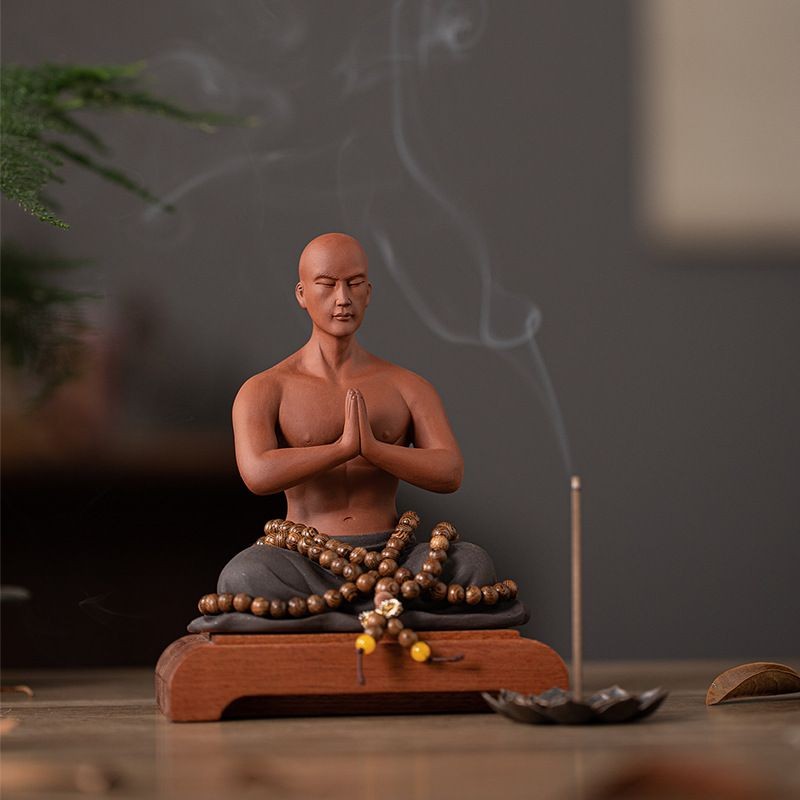 Zisha Zen Monk Statue Buddhist Little Monk Ornament Chinese Style Decor