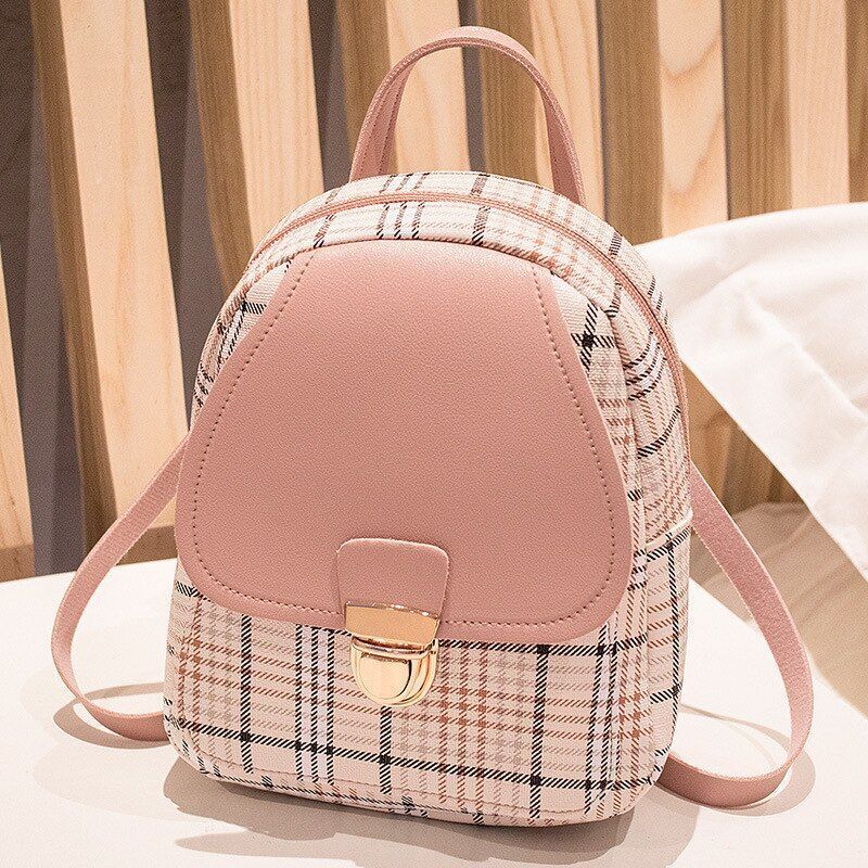 Mini Backpack Crossbody Bags Plaid Shoulder Phone Purse Polyester Softback Blue