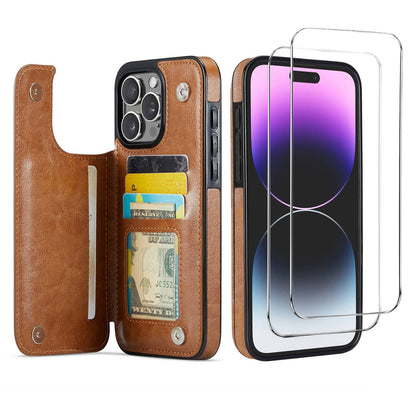 Wallet Case for iPhone 16 15 14 13 12 11 Pro Max 7 8 SE with Screen Protector