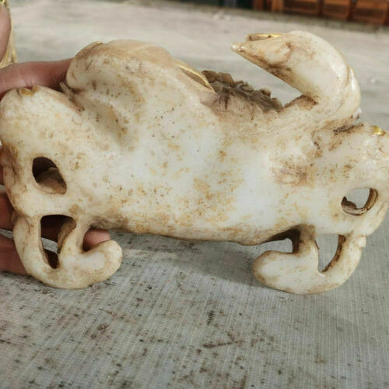 17cm Collected Antique Old White Jade Carved Crab Decorative Ornaments