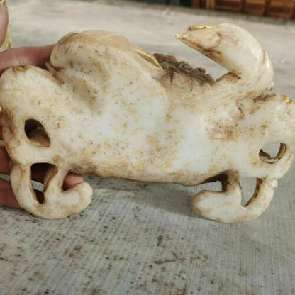 17cm Collected Antique Old White Jade Carved Crab Decorative Ornaments