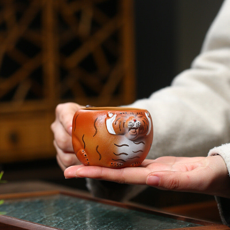 Handmade Tea Cup Tiger Design Real Yixing Zisha Clay Master Cup With Handle New