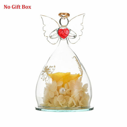 Real Rose Angel In Glass Dome Preserved Flowers Wedding Birthday Gifts 2.9 x4.3"