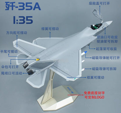 1:35 42CM AVIC J-35A Stealth Fighter Jet Plane Diecast Military Aircraft Model
