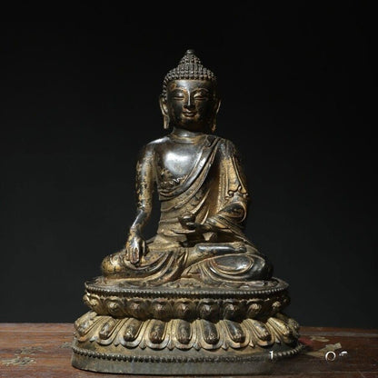 10"old Tibet Buddhism Temple Bronze Gilt Sakyamuni Shakya Mani Buddha Statue