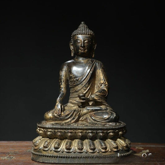 10"old Tibet Buddhism Temple Bronze Gilt Sakyamuni Shakya Mani Buddha Statue