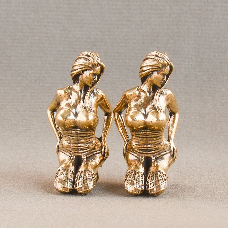 2PCS Brass Beauty Figurine Creative Desktop Ornament Metal Handheld Craft Decor