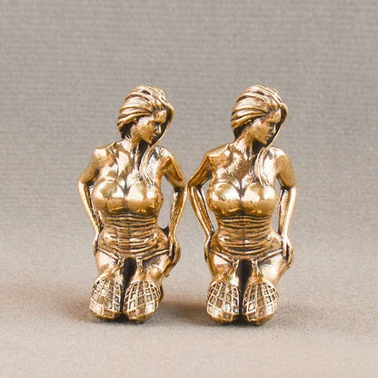 2PCS Brass Beauty Figurine Creative Desktop Ornament Metal Handheld Craft Decor