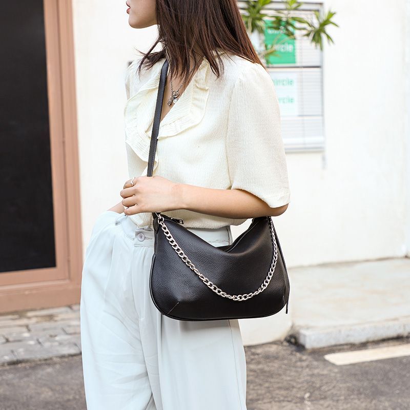 Genuine Leather Messenger Bag Chain Shoulder Bag High Quality Cowhide Handbag