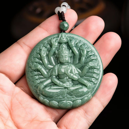 Natural Grade A Jadeite Green Thousand-handed Guanyin Buddha Pendant