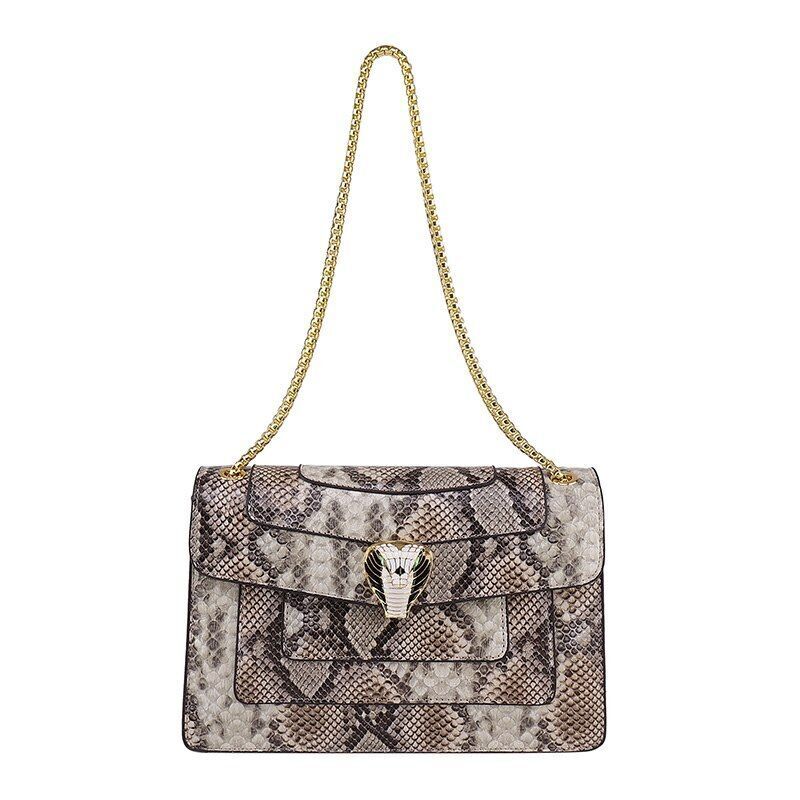Snake Print Leather Shoulder Bag Handbag Crossbody Bags Square Purse 27*18*7 CM