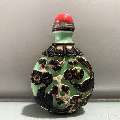 collections peking chinese glass snuff bottle carved flower bird statue carving