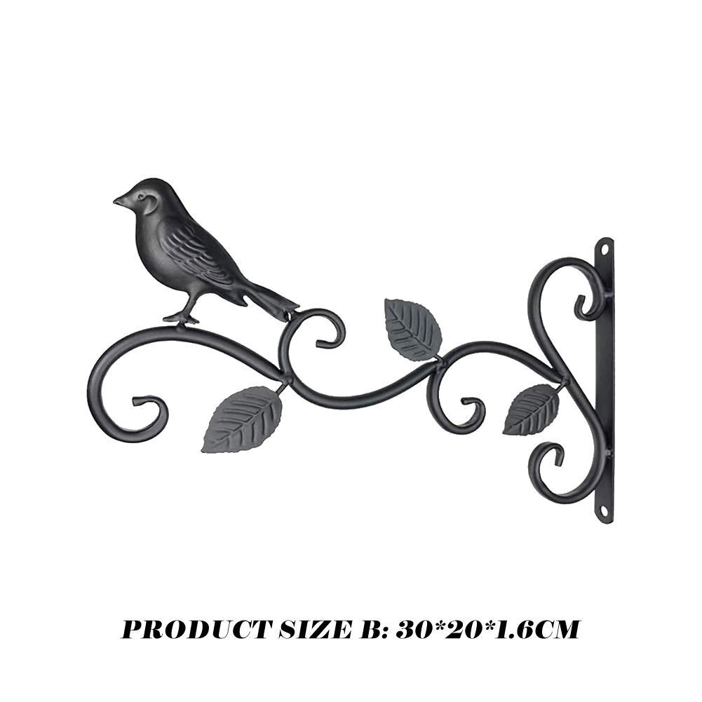 Wall Mounted Bracket Metal Flower Basket Bird Pattern Holder Hanger Rustic Hooks