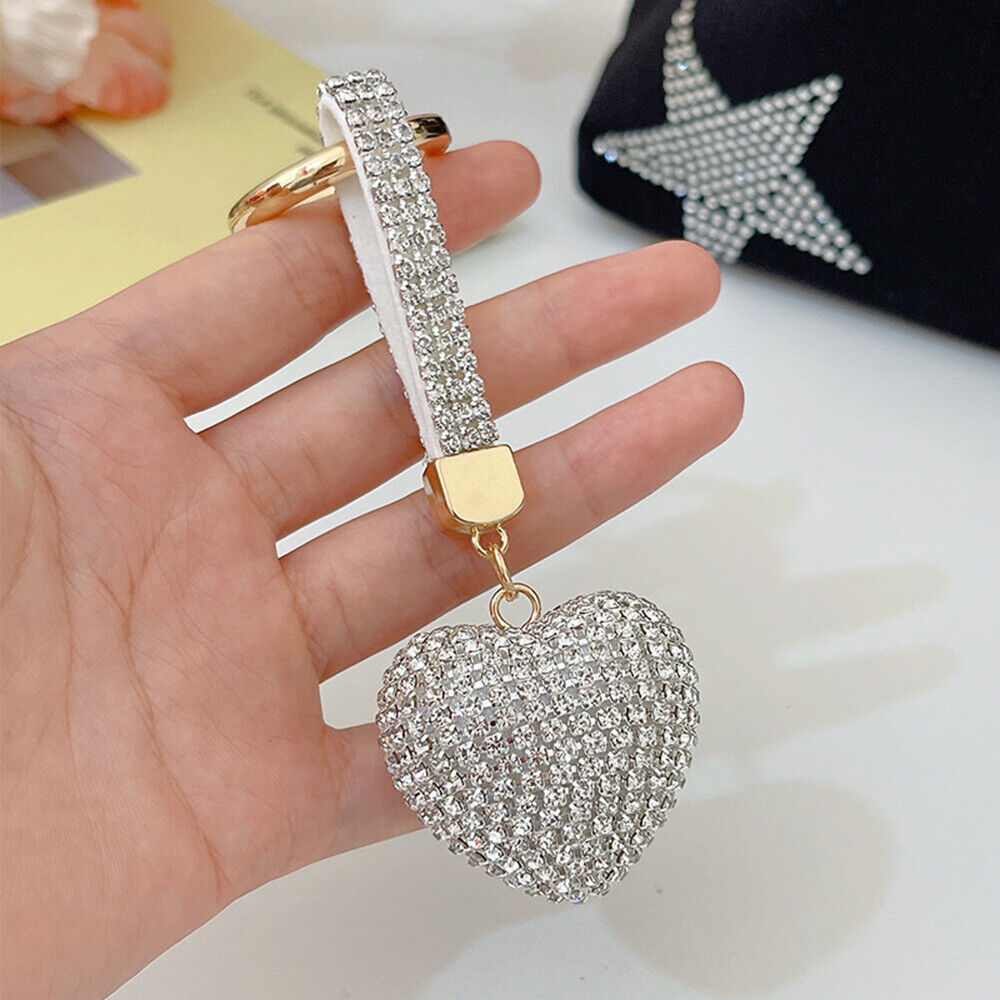 Car Hanging Bag Pendant Key Ring Jewelry Accessories Rhinestone Heart Keychain