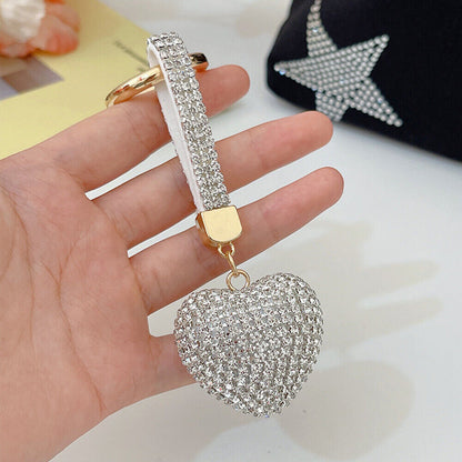Car Hanging Bag Pendant Key Ring Jewelry Accessories Rhinestone Heart Keychain