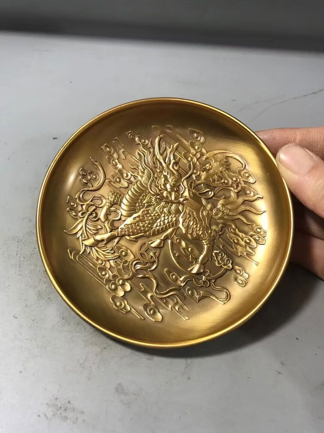Chinese bronze kirin statue collectable tea pet plate home decor Art gift