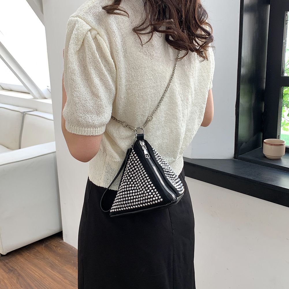 Shoulder Bag Pillow Crossbody Bags Shiny Triangular Big Zipper 19*17*16cm White