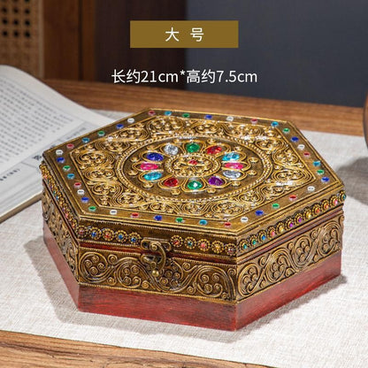Vintage Monkey Wood Jewelry Box, Cloisonne Inlay, 21x7.5cm, Lockable