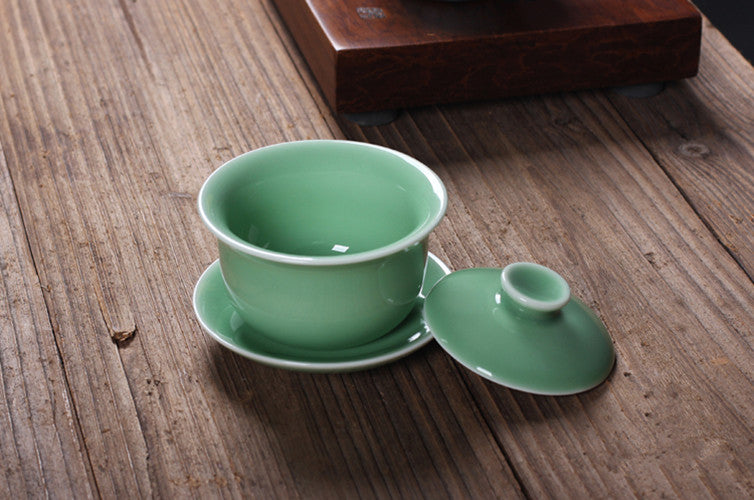 Real Longquan Celadon Gaiwan China Tea Bowl Porcelain Cup Saucer Marked Tea Bowl