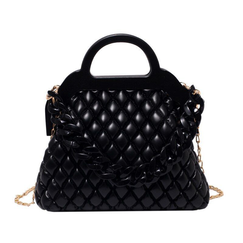 Handbag Thick Chain Vintage Wood Grain Shoulder Clutch Purses Bag 25*21*9CM Hasp