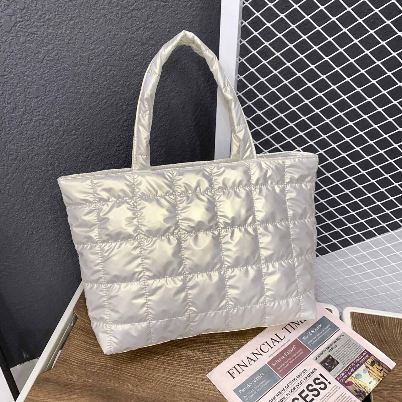 Large Shoulder Bag Waterproof Nylon Purse Pad Cotton Feather Down Shoulder Bag