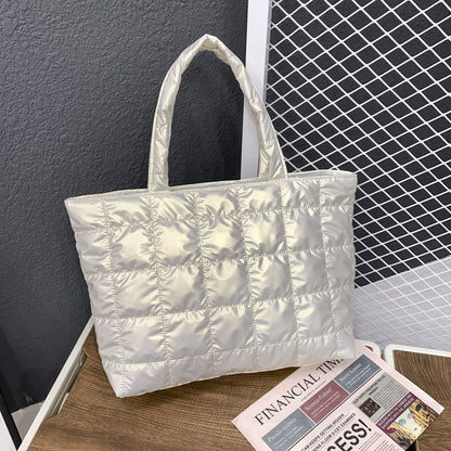 Large Shoulder Bag Waterproof Nylon Purse Pad Cotton Feather Down Shoulder Bag