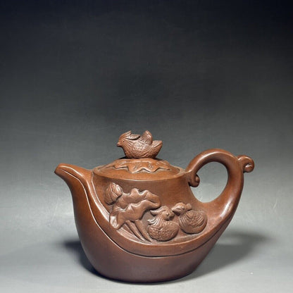 vintage chinese yixing purple clay teapot zisha ceremony carving Collectible art