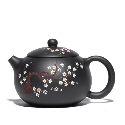 China Yixing Zisha Pottery Black Clay Handmade 450cc Plum Blossom Teapot