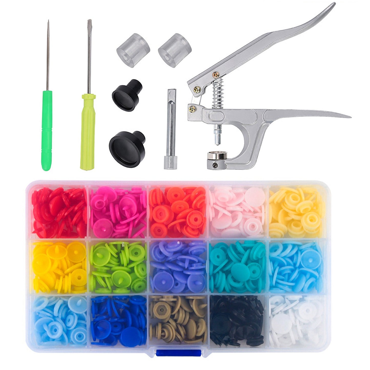 Metal & Resin 150PCS Snap Buttons Press Tool Kit with Fastener Pliers for DIY