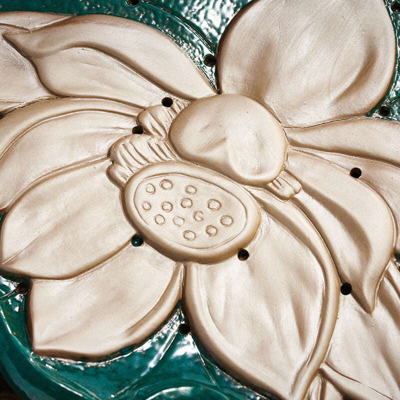 One Tea Tray Crude Pottery Lotus Carved Reservoir Water Draining Tea Plate New