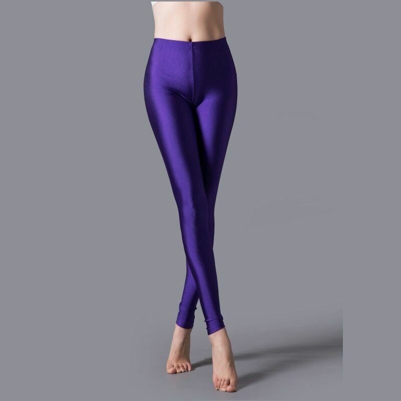 Women Leggings Solid Fluorescent Shiny Pant Spandex Shinny Elasticity Trousers