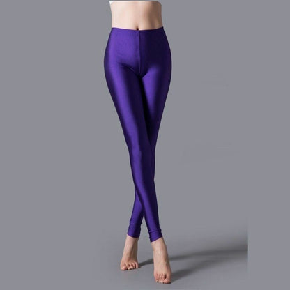 Women Leggings Solid Fluorescent Shiny Pant Spandex Shinny Elasticity Trousers