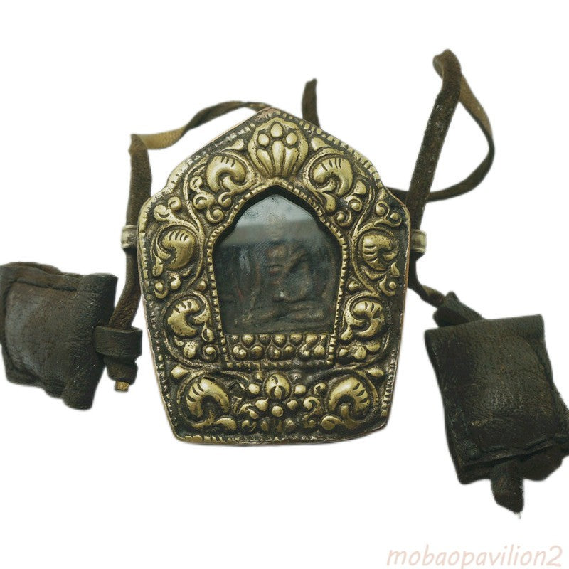 Brass Nepalese Handmade Rubbing Buddha Statue Gawu Box Belt Necklace Pendant