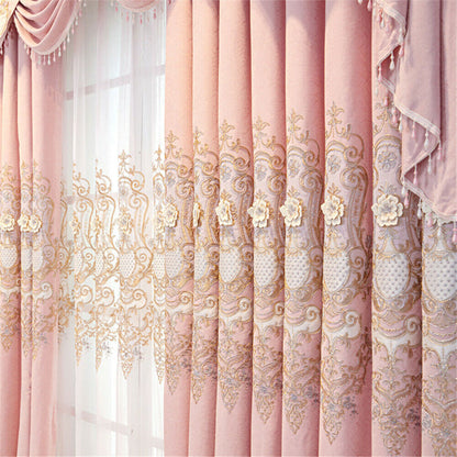 Luxury European 3D Floral Embroidery Blackout Curtain for Living Room 1 Panel