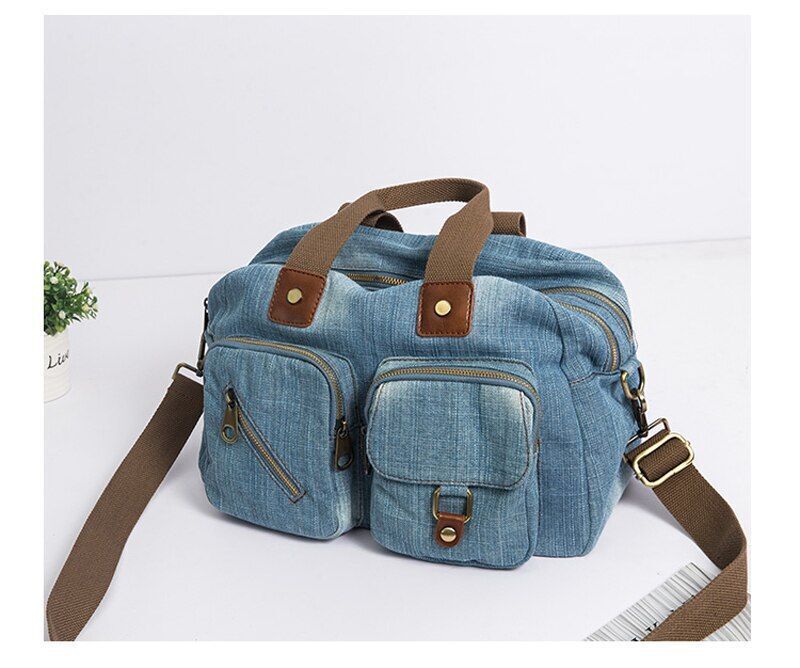 Casual Tote Bag Light/ Dark Blue Denim Handbag Jeans Shoulder Purse 27*15*22 CM