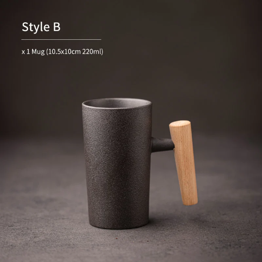Ceramic Tea Cup with Wood Handle