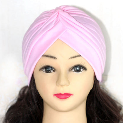Women Stretchy Turban Hat Muslim Hat Solid Color Wrap Hijab Knotted Indian Caps