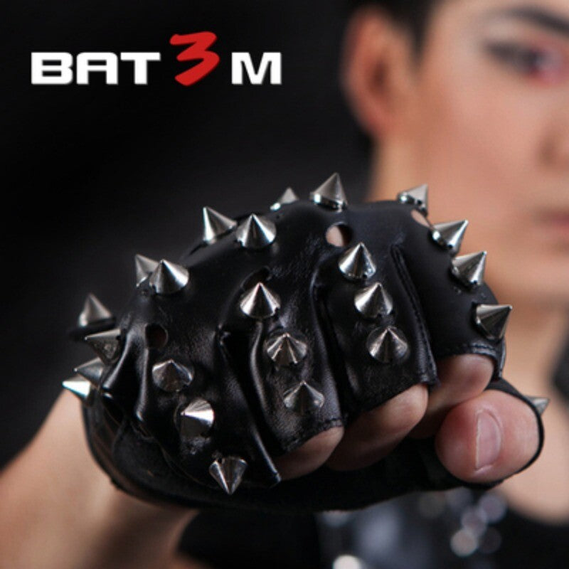 Fashion Mens Metal Spike Studded Leather Fingerless Gloves Cosplay Biker Rock
