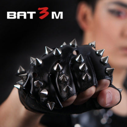 Fashion Mens Metal Spike Studded Leather Fingerless Gloves Cosplay Biker Rock