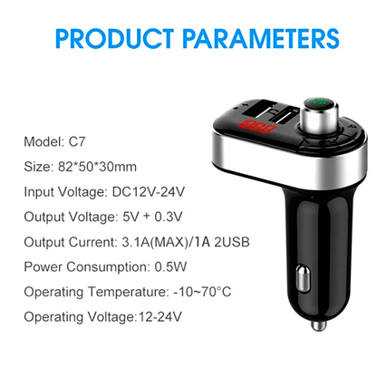 Cargador de Carro Bluetooth FM Transmisor Inalámbrico Adaptador radio USB MP3