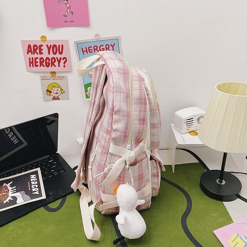 Plaid Transparent Contrast Color Leisure Backpack Large Nylon Bag Polyester 1PC